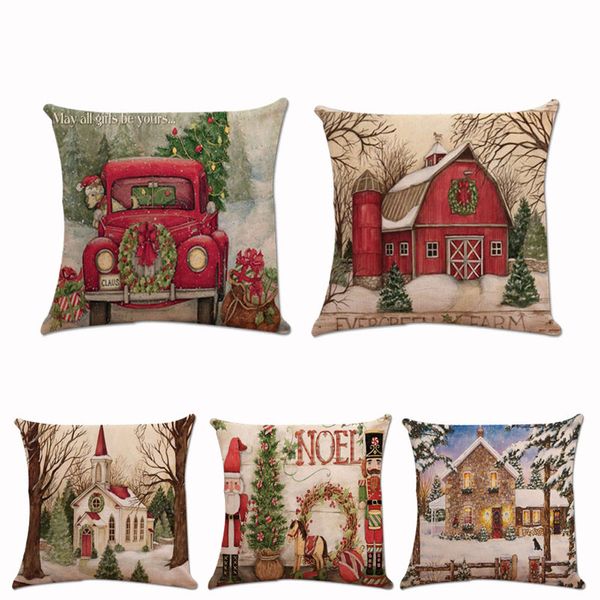 

1pcs 45*45cm christmas santa claus pattern cotton linen throw pillow cushion cover car home sofa decorative pillowcase