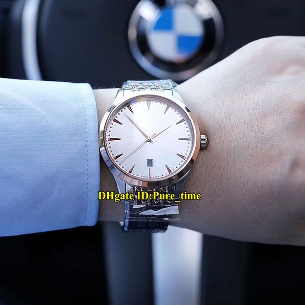 

new master q128842 q1282510 date white dial miyota 8215 automatic mens watch rose gold two tone band sapphire glass gents watches, Slivery;brown