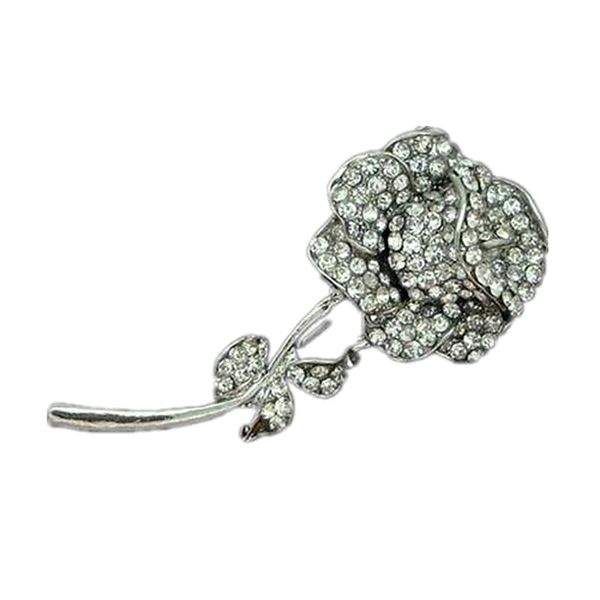 

rhodium silver clear rhinestone crystal rose flower brooch, Gray