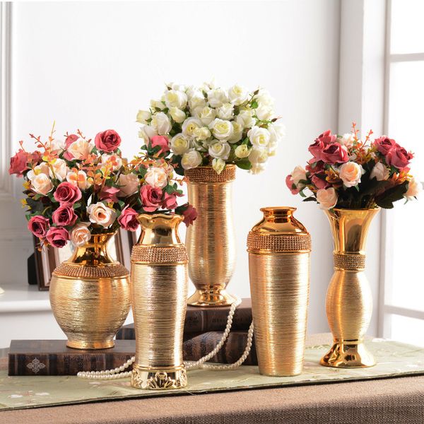 

european plating ceramic vase ornaments gold wire-drawing diamond vase ceramic ornaments wedding home living room display vase