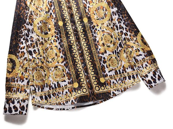 

neck long sleeve luxury men casual tees luxury fashion flora leopard print mens shirts designer lapel, White;black