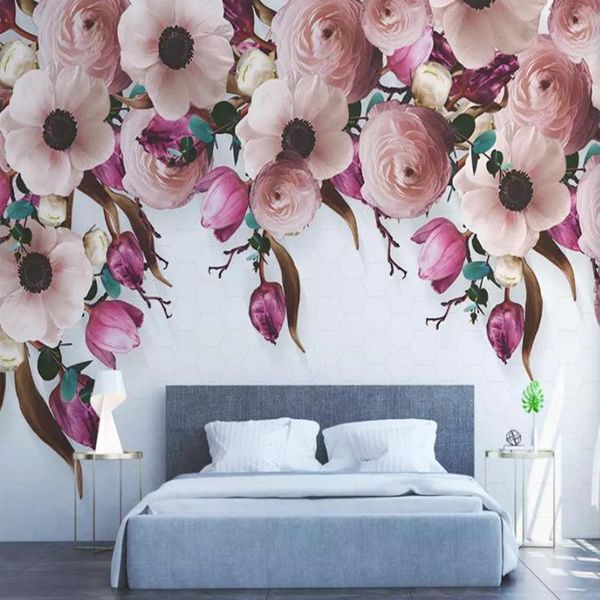 

custom 3d p murals wall paper american hand-painted rose flower rattan modern background wall papel de parede 3d wallpaper