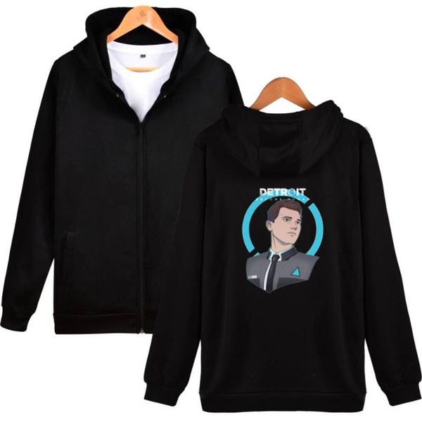 

detroit become human zipper hoodies sweatshirts detroit become human fleece men's jackets clothing casual hooded coats plus size, Black