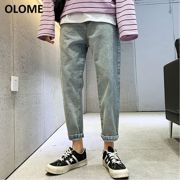 

2019 spring harun pants men's retro japanese trendy jeans men's feet 9 pants casual 9 wide distressed jeans fashion, Blue