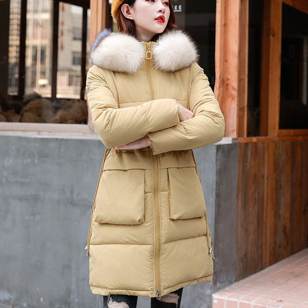 

vogue fashion big fur collar parkas woman mid long nice winter jacket women thicken warm cotton coat female hooded parka, Black