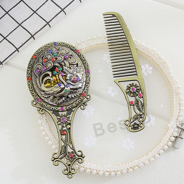 Make Up Mirror Comb Sets Retro Metal Handheld Makeup Make Up Mirror Comb Sets Retro Metal