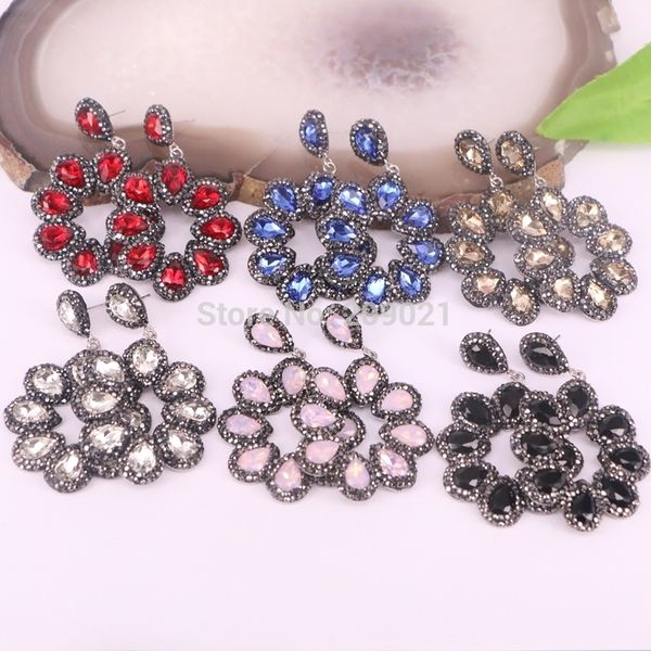 

4pairs new fashion jewelry luxury crystal flower earrings bohemia water drop pave rhinestone dangle earrings for women t190627, Silver