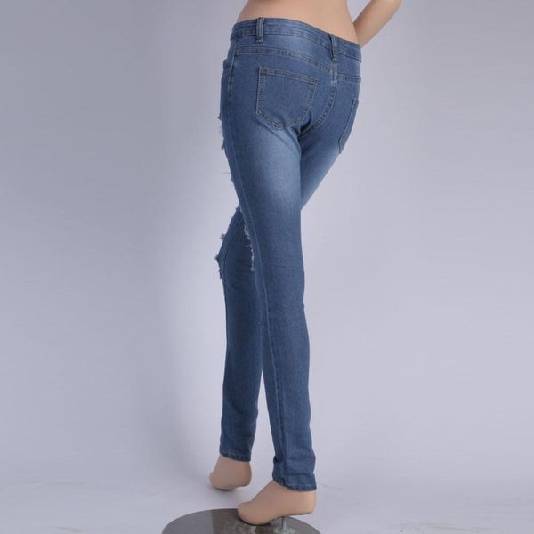 

womens jeans ripped holes fashion straight full length high waist famale washed denim pants cotton trousers blue