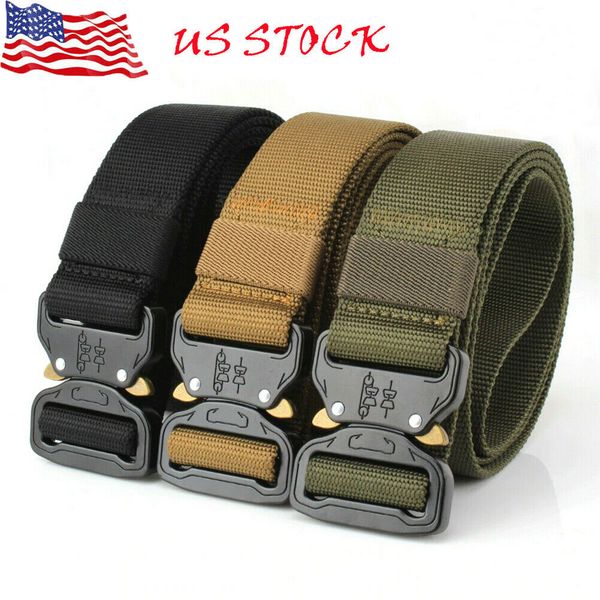 

new men's outdoor tactical belts nylon waist belt with metal buckle adjustable heavy duty training waist belt, Black;brown