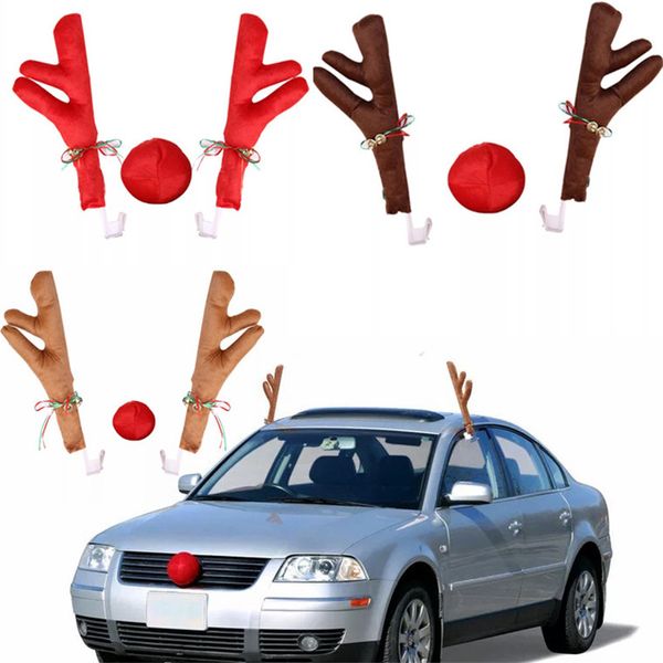 2019 Christmas Car Decoration Antlers Nose Ornament Vehicle Cartoon Deer Decor Rose Red Christmas Car Decorations 2 Funny Car Accessories Girly Car