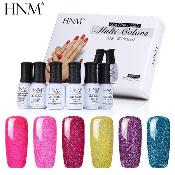 

hnm 6pcs/lot super bling 8ml uv gel nail polish vernis semi permanent gel polish led nail gel set bling hybrid ink gelpolish kit, Red;pink