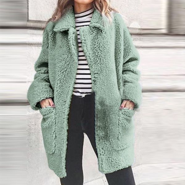 

sfit elegant faux fur coat women autumn winter thick warm soft fleece jacket pocket zipper outerwear overcoat bear teddy coat, Black;red