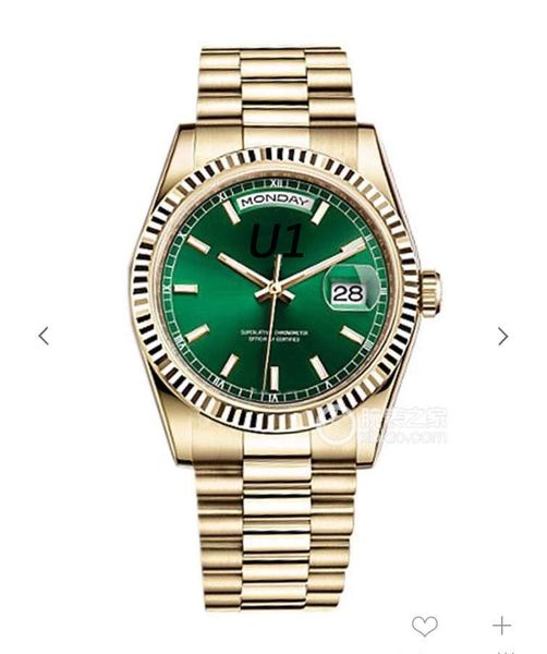 

41MM Luminous Green Атоматический Sapphire Double Календарь Индекс Маркеры желтого золота Мужские часы Часы Fixed Рифленый декоративных Наручные часы