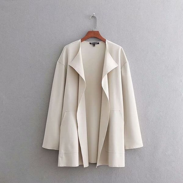 

mid-length loose-fit versatile light weight coat solid color coat autumn new western style solid urban leisure, Black