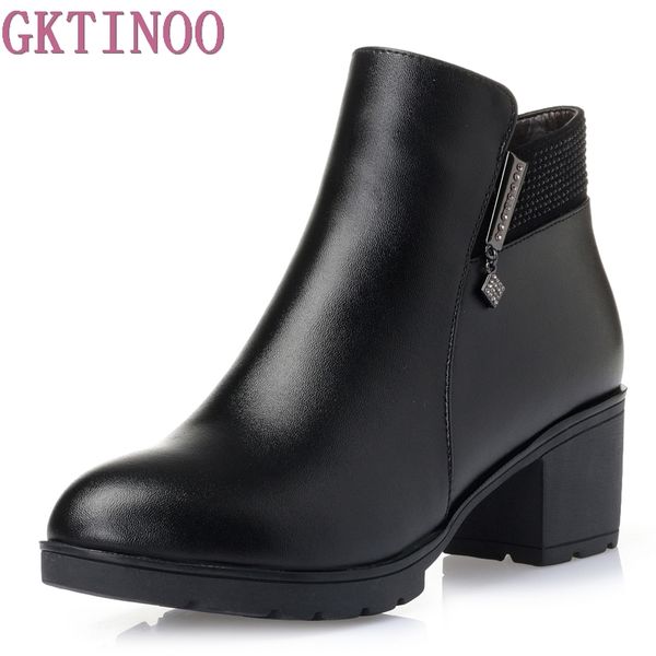 

fashion 2019 women fur snow boots winter warm genuine leather platform shoes woman ankle boots thick heels botas mujer zapatos, Black