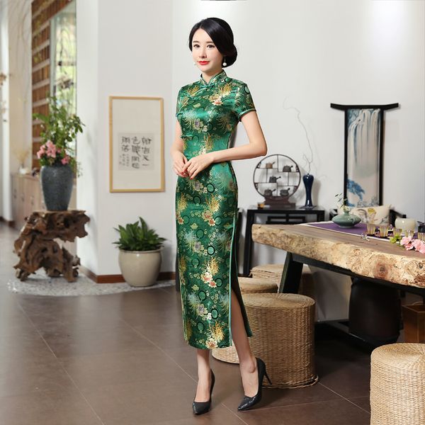 

new summer green rayon cheongsam vintage chinese ladies' qipao silm short sleeve novelty long dress xxxl c0136-c, Red