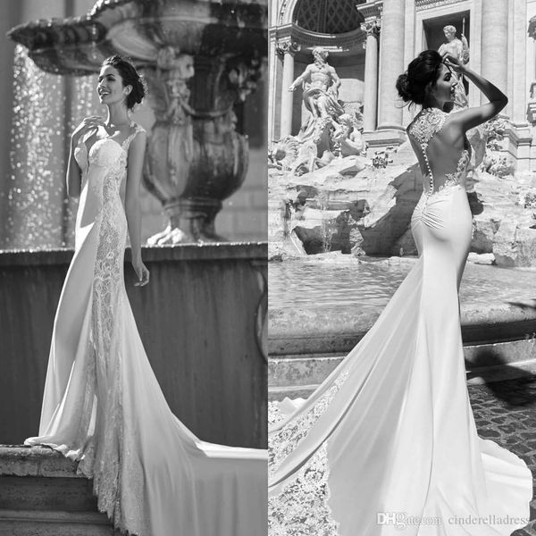 

liz martinez 2020 lace wedding dresses illusion back with buttons summer beach mermaid bridal gowns custom made, White