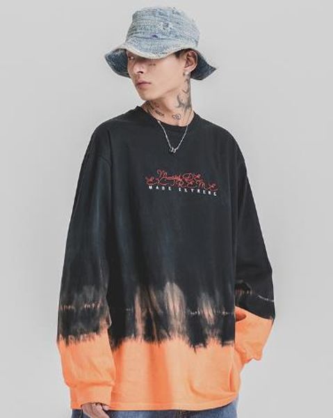

offboy tide brand new designer t-shirt tie-dye gradient personality men long-sleeved tee street hip hop t shirts loose tees, White;black