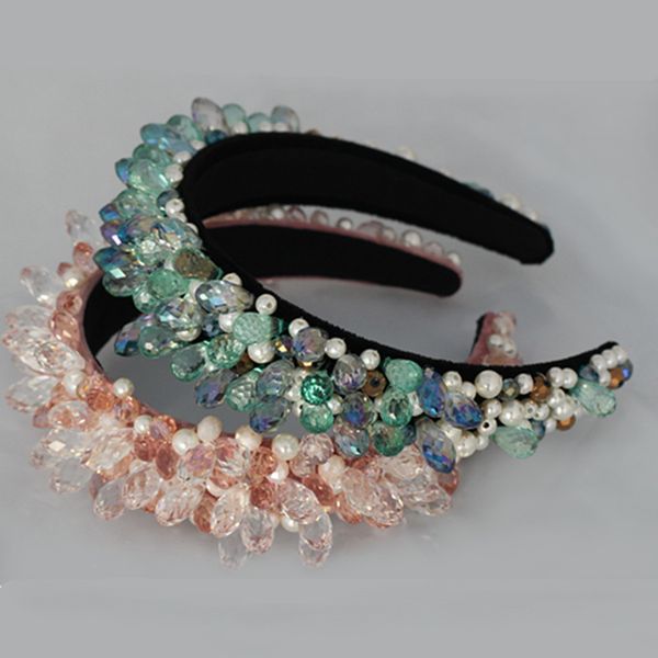 

baroque crown and tiaras pink crystal beads shiny hair bands wide headbands wedding hair jewelry party bridal hair accessories, Golden;white