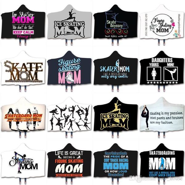 

skate mom hooded blanket skating 3d printed ice skating mom hooded quilt winter warm skating mom letter printed blanket