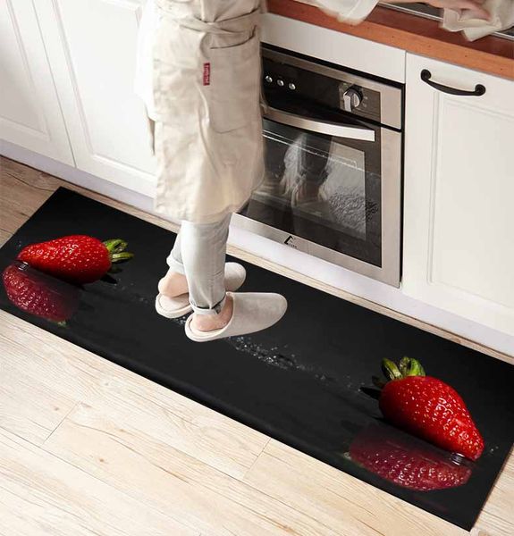 

else black floor on red strawberry fruits 3d print non slip microfiber kitchen counter modern decorative washable area rug mat