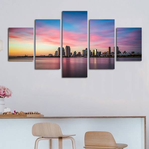 

5pcs/set unframed alabama city seasde sunset landscape hd print on canvas wall art painting for living room decor