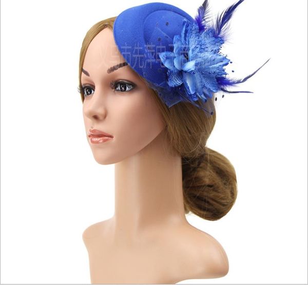 

feather flower hat stage performance screen headdress stewardess hat little hat headdress, Silver