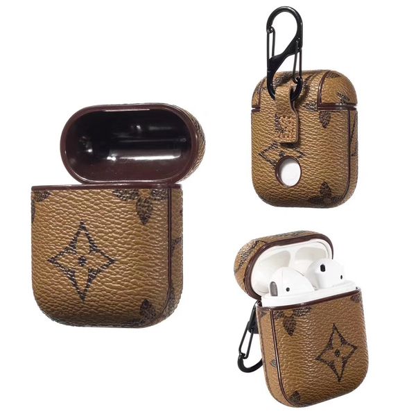 

designer brand pu leather cases for airpods case protective cover hook clasp anti lost fashion headphone cases protector luxury case