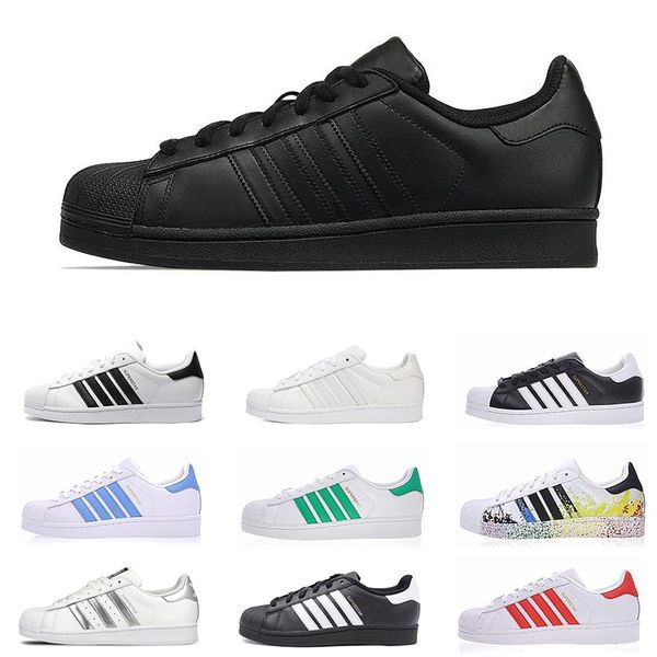 

sale superstar women men casual shoes white gold hologram iridescent junior superstars 80s pride sneakers fashion flat shoe size 36-45, Black