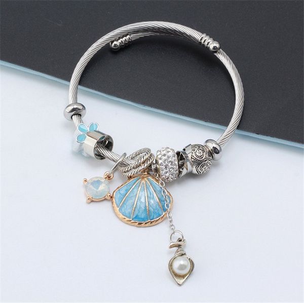 

european pearl shell pendant beads adjustable bracelets&bangles with crystal glaze charm beads for women diy jewelry, Black