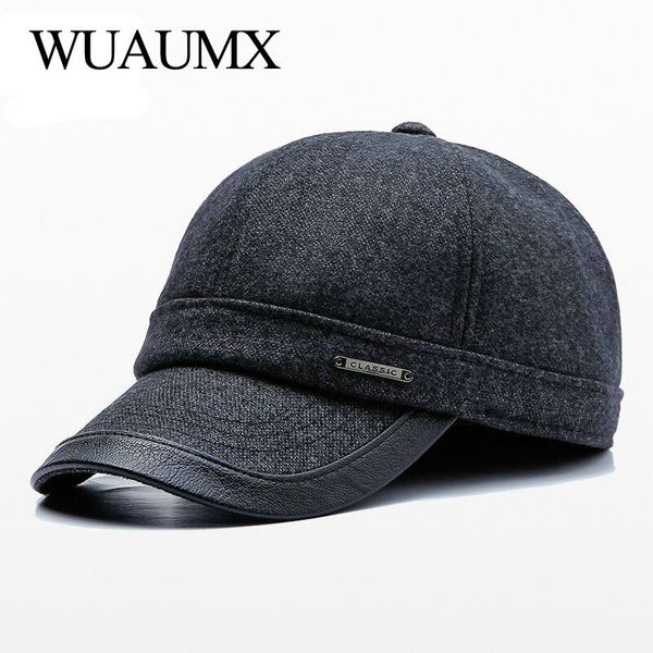 

wuaumx brand fashion earflaps cap autumn winter baseball caps for men warm casual fitted ear flaps solid hat casquette homme, Blue;gray