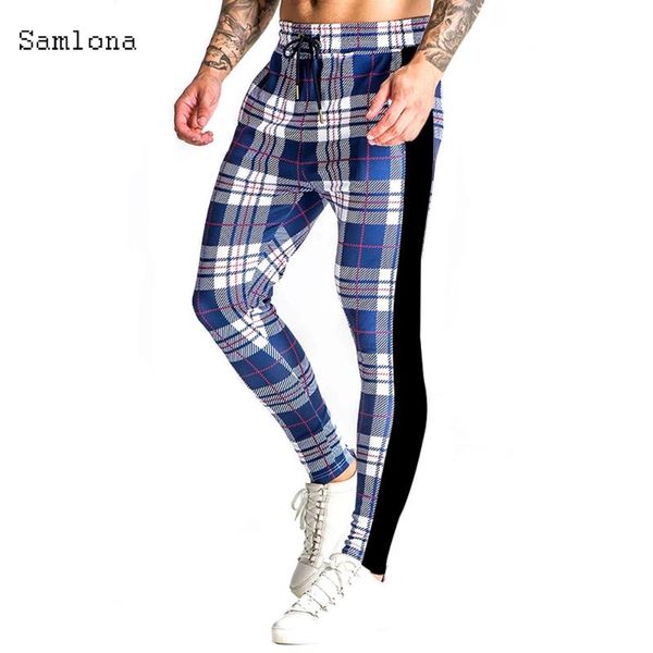 

2020 new men's full sportswear plaid pants casual stretch men fitness fitness pants trousers jogger tight sports pantalon, Black