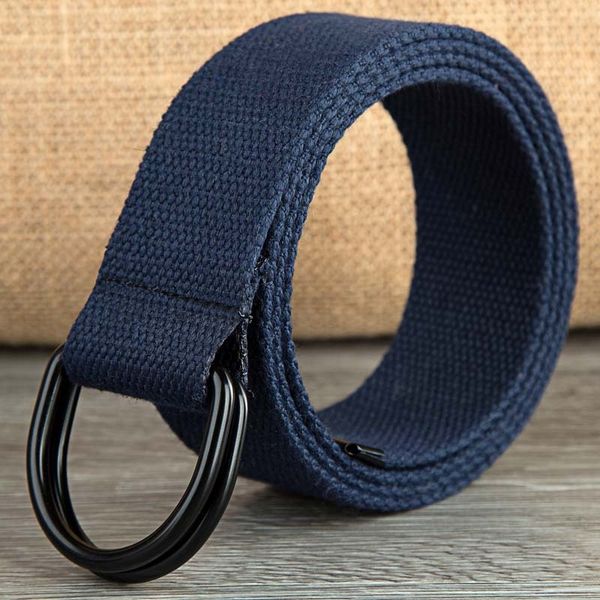 

3.8cm double ring buckle belt men's and women's woven black canvas canvas belt, Black;brown
