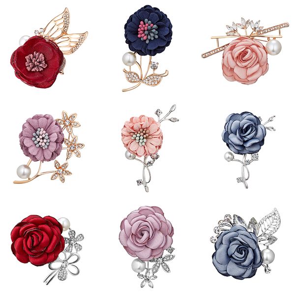 

rinhoo colorful cloth flower pin brooch wedding for women elegant fashion corsage vintage jewelry accessories birthday gift bow 10pcs/lot, Gray