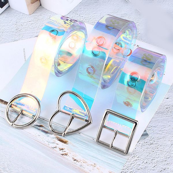 

women's transparent waist belts laser metal buckle casual dress jeans decoration pin waistbands adjustable 100cm harajuku belts, Black;brown