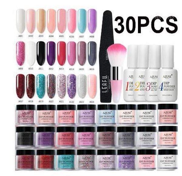 

beauty 30pcs/lot dipping full set glitter gradient color nail dip base gel activator brush saver set1, Silver;gold