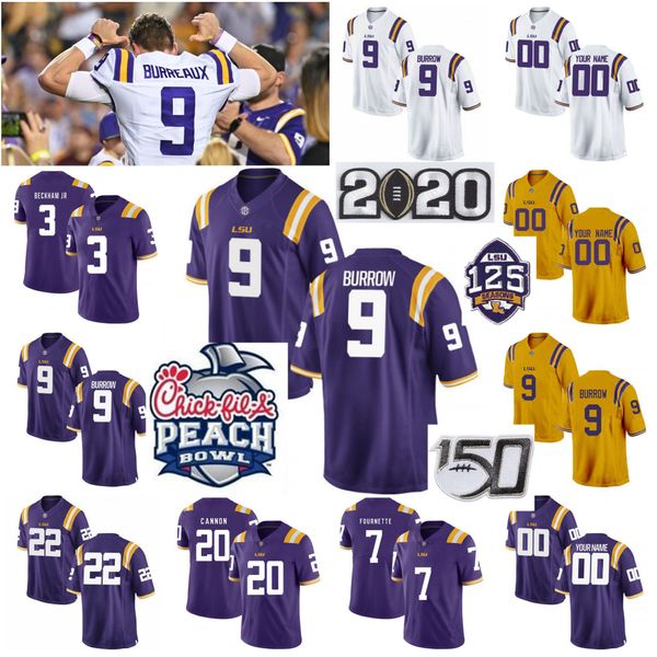 

2020 custom lsu tigers football jerseys kids youth joe burreaux jersey burrow odell beckham jr. leonard fournette edwards-helaire stitched, Black