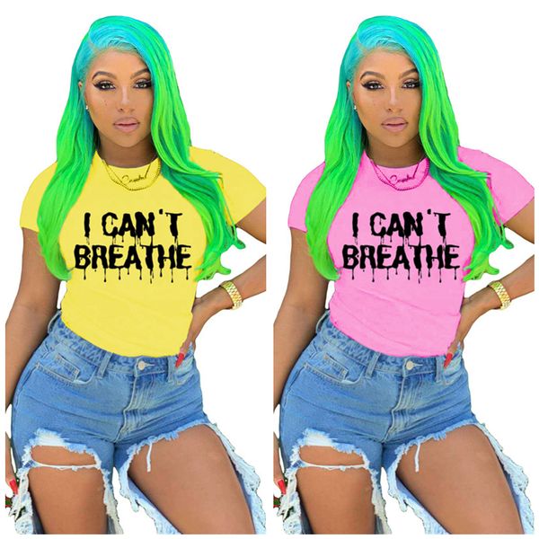

women clothes designer i can't breathe luxury casual fashion solid color letter printed short sleeve t-shirt round neck tees d6403, White