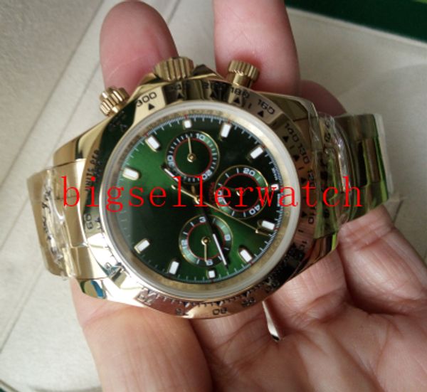 

selling men sports 40mm 18k no chronographyellow goldgreen dial bezel stainless steel bracelet automatic mens watch watches, Slivery;brown