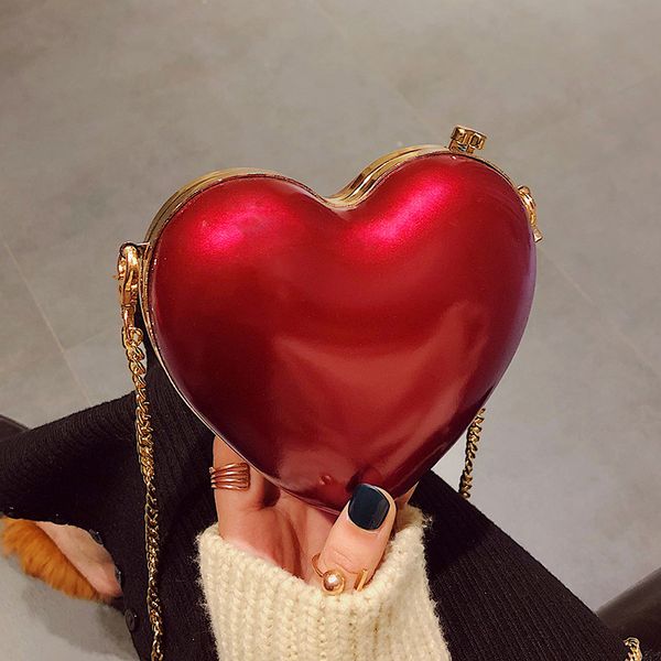 

red heart shape clutches bag for ladies women small chain shoulder bag girls cute mini crossbody new party dinner