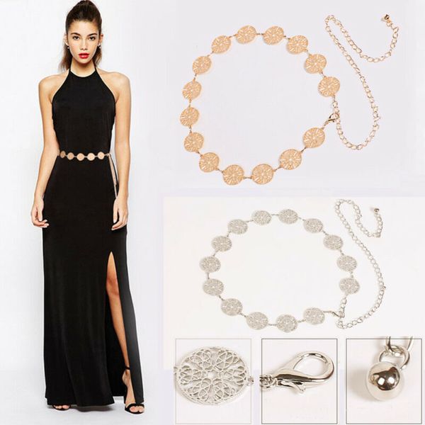 

2020 fashion trend women metal chain links belt high waist hip slim evening party vintage luxury gold round coin charm waistband