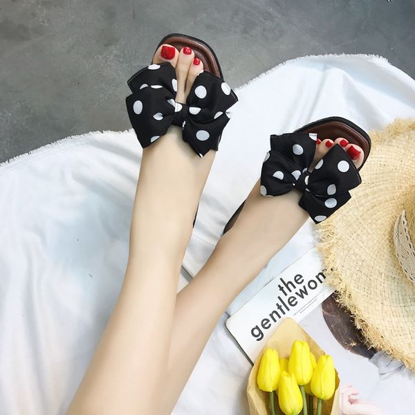 

flat bow shoes female fashion in the summer of 2018 summer a word procrastinates wear, Black
