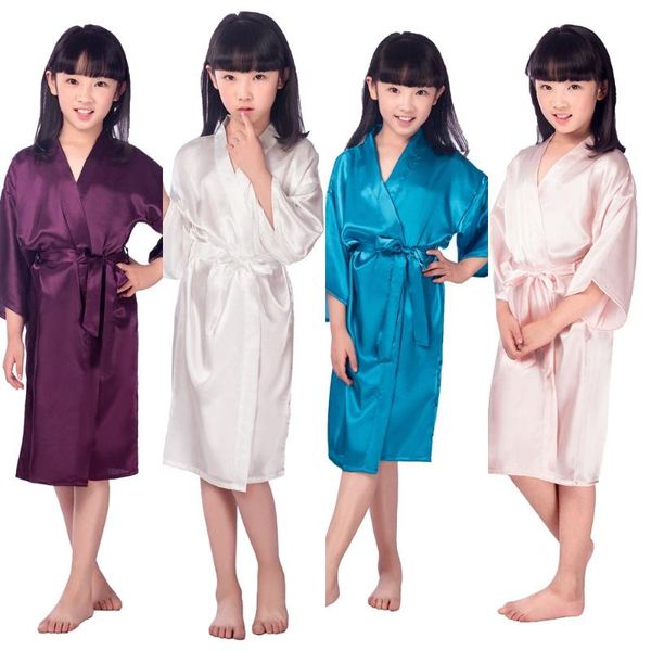 

kids flower girl wedding stain robes nightgown monogrammed silk children's bathrobe bridesmaid party brides robes kimono, Red