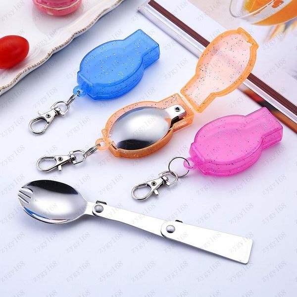 

304 stainless steel foldable spoon keychain protable camping travel tableware folding spoon fork ing