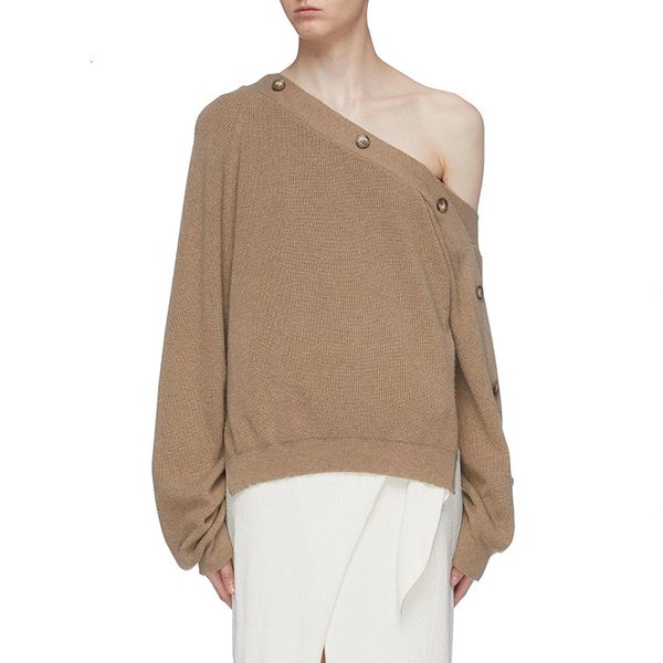 

omikron women off shoulder knit sweater autumn winter long sleeve button pullover fashion slash neck solid streetwear, White;black