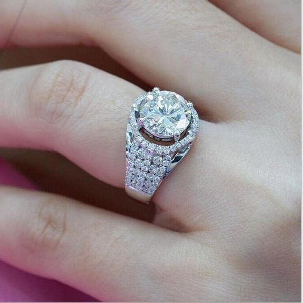 

rulalei selling jewelry 925 sterling silver round cut white cubic zirconia women wedding bridal ring gift, Slivery;golden