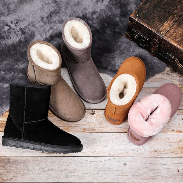 

2019 new genuine leather fur snow boots women australia boots winter for women warm botas mujer, Black