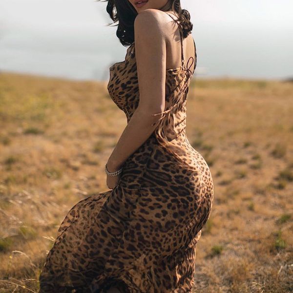

women clothing womens designer dress leopard print maxi bodycon dress women summer chiffon beach sundress elegant club long casual, Black;gray