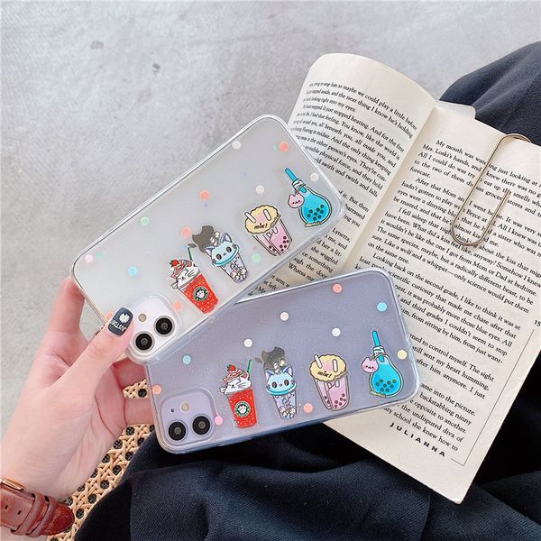 

fashion bubble milk tea epoxy gel soft tpu transparent clear mobile phone case cover for iphone 11 pro max 7 8 plus x xr