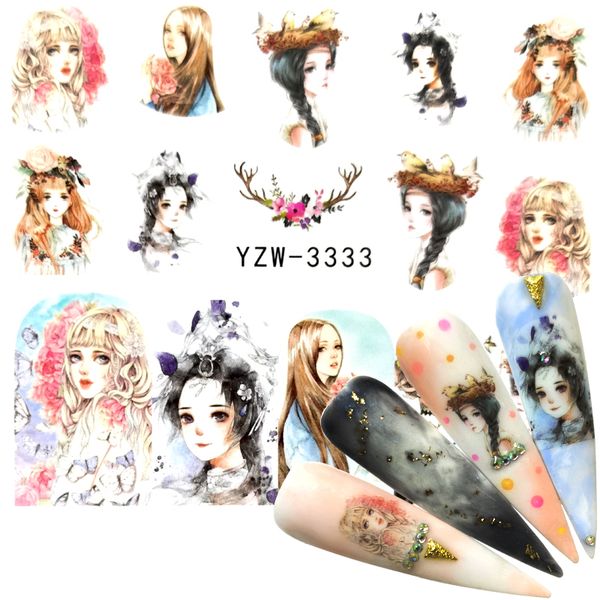 

2020 new arrival water decals nail tattoo lovely animal cartoon sticker wraps nails owl scarecrow manicure design, Black